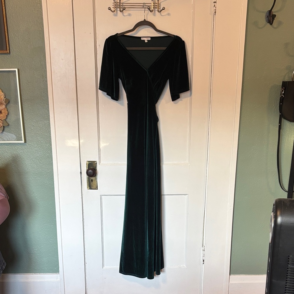 Baltic Born Deep Green Velvet Wrap Maxi Dress
